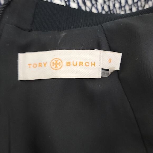 Tory Burch Marbled Woven Tweed V-Neck A-Line Black White Navy Dress 0 - Picture 13 of 15